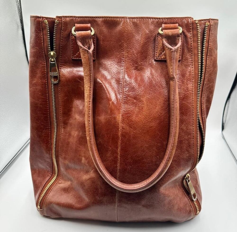 Badgley Mischka Vintage Leather Oxblood Zipper Transport Tote Bag Platinum Label